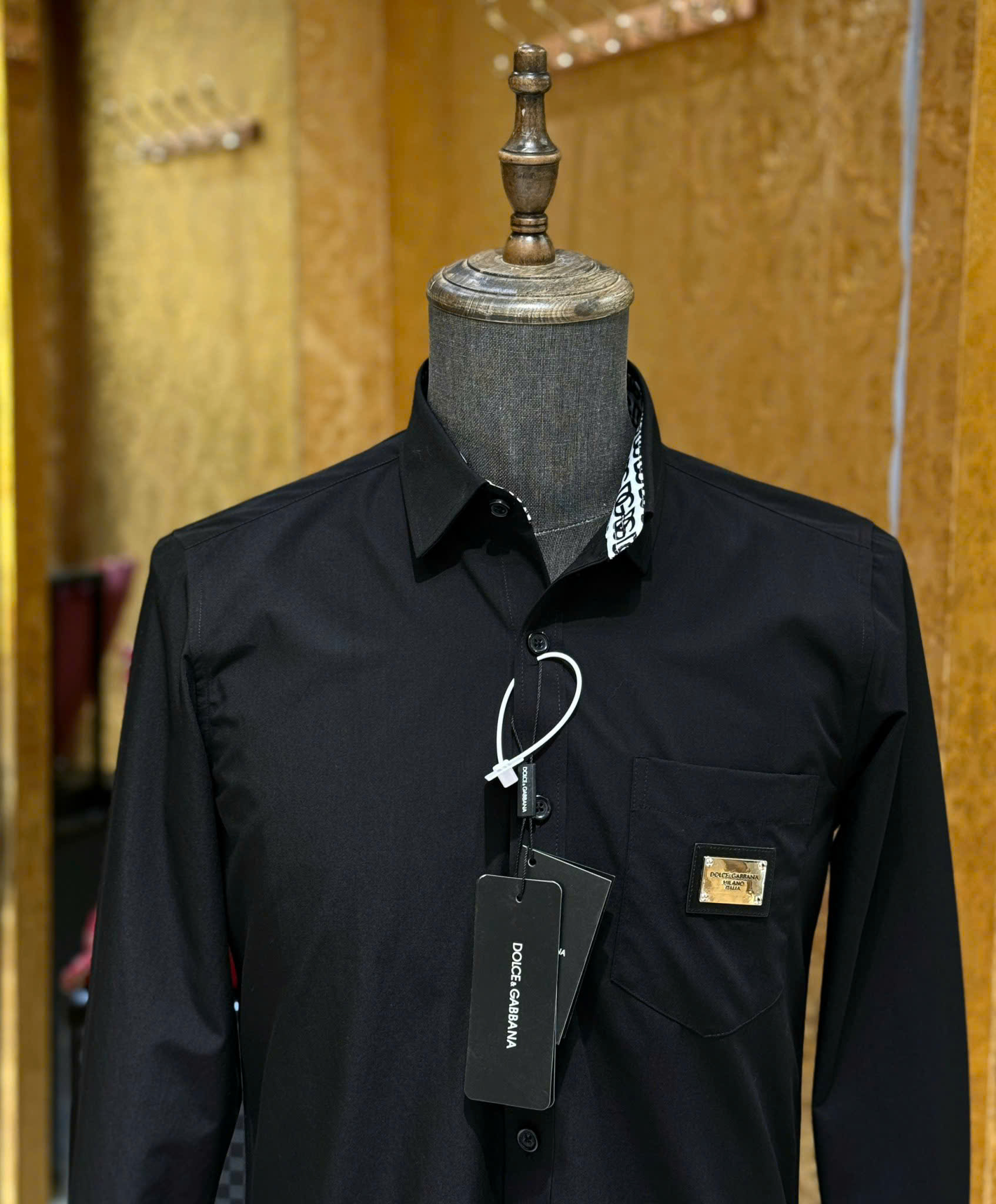 Áo sơ mi dài tay Dolce Gabbana DG tag vuông túi ngực check họa tiết cổ tay Like Auth on web CD